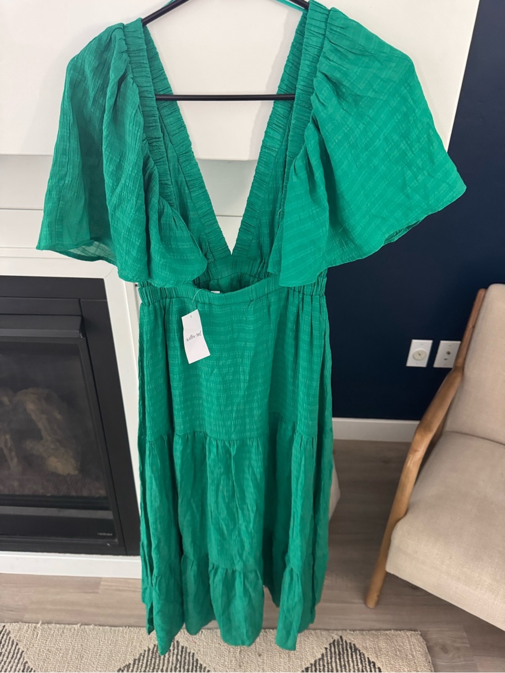 Willow & Root Ruffle Midi Dress Green Medium New - Picture 6 of 6